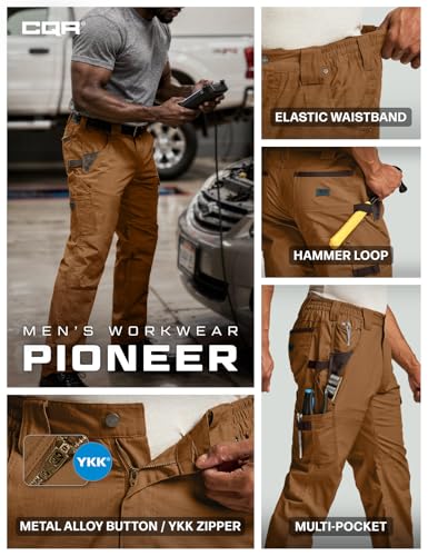 Image of CQR Men's Quick Dry Work Pants, Water Resistant Outdoor Tactical Pants, Lightweight Stretch Cargo Hiking Pants