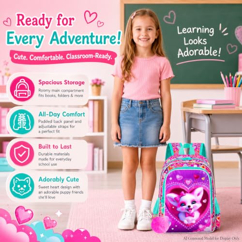 Image of 3Pcs Fox Backpack for Girls, 16 inch Kids Bookbag with Lunch Box, School Backpacks Set for Elementary Preschool Kindergarten(Pink)