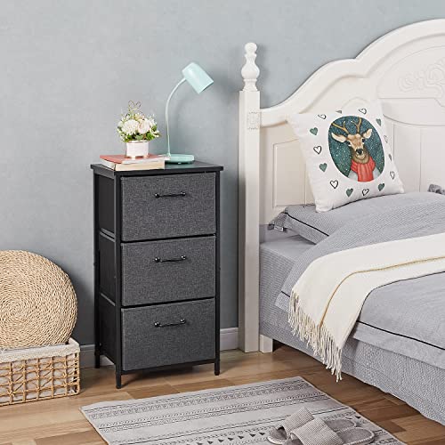 Land·voi Storage Dresser With 3 Fabric Drawers,Night Stand For Bedroom, Office, Living Room, And Hallway Entryway Closets, Steel Frame Wood Top, Easy Pull Handle,Black Grey Bet11B #TOP1