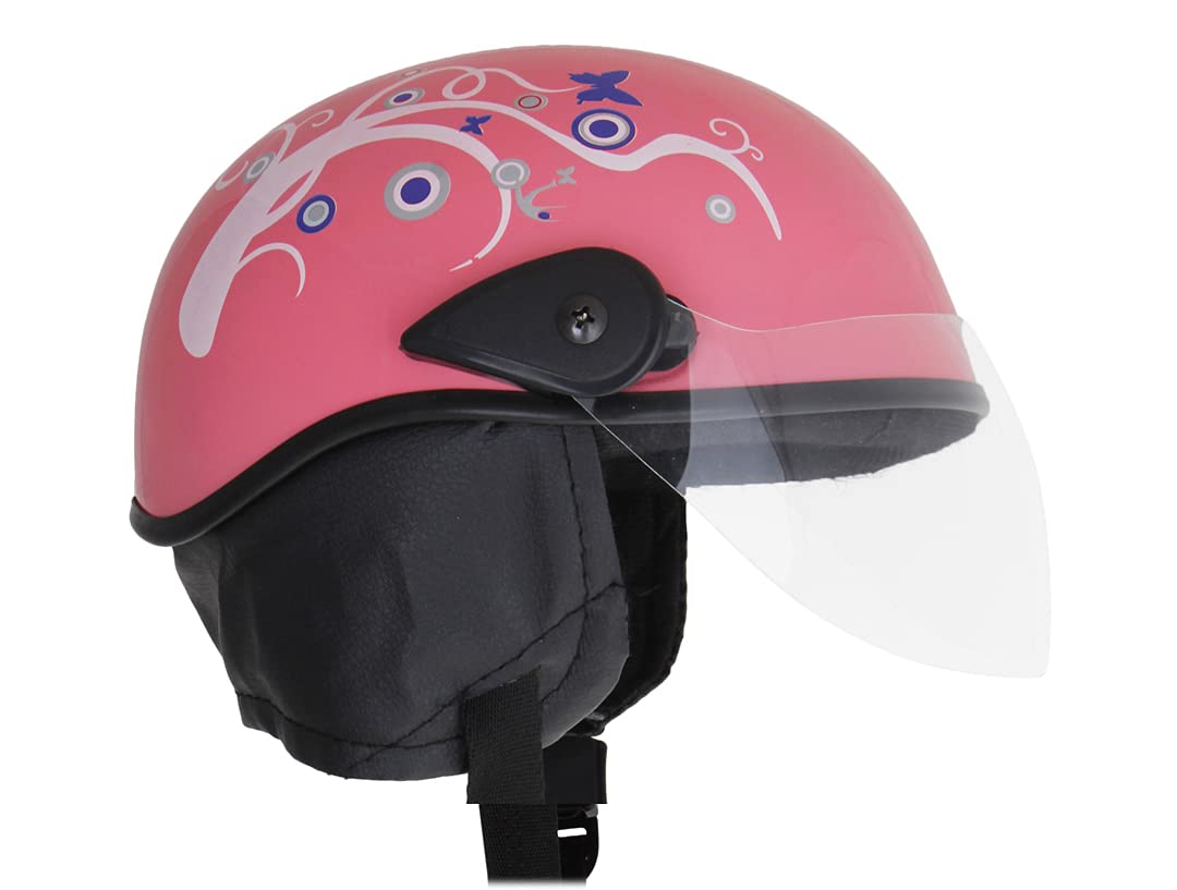 Western Era Stylish Half Face Helmet for Kids || Baby Safety and Comfort || (3-12 Years) (Design 2, Pink Glossy - Blue)