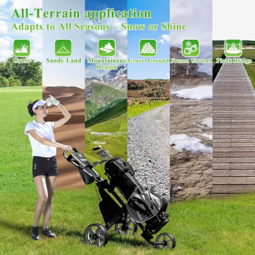 Image of Tivor 3 Wheel Golf Push Cart, Lightweight Push Cart Golf One-Click Folding, Adjustable Height Pushcart for Golf Bags, Compact Design for Ladies, Junior Golfers