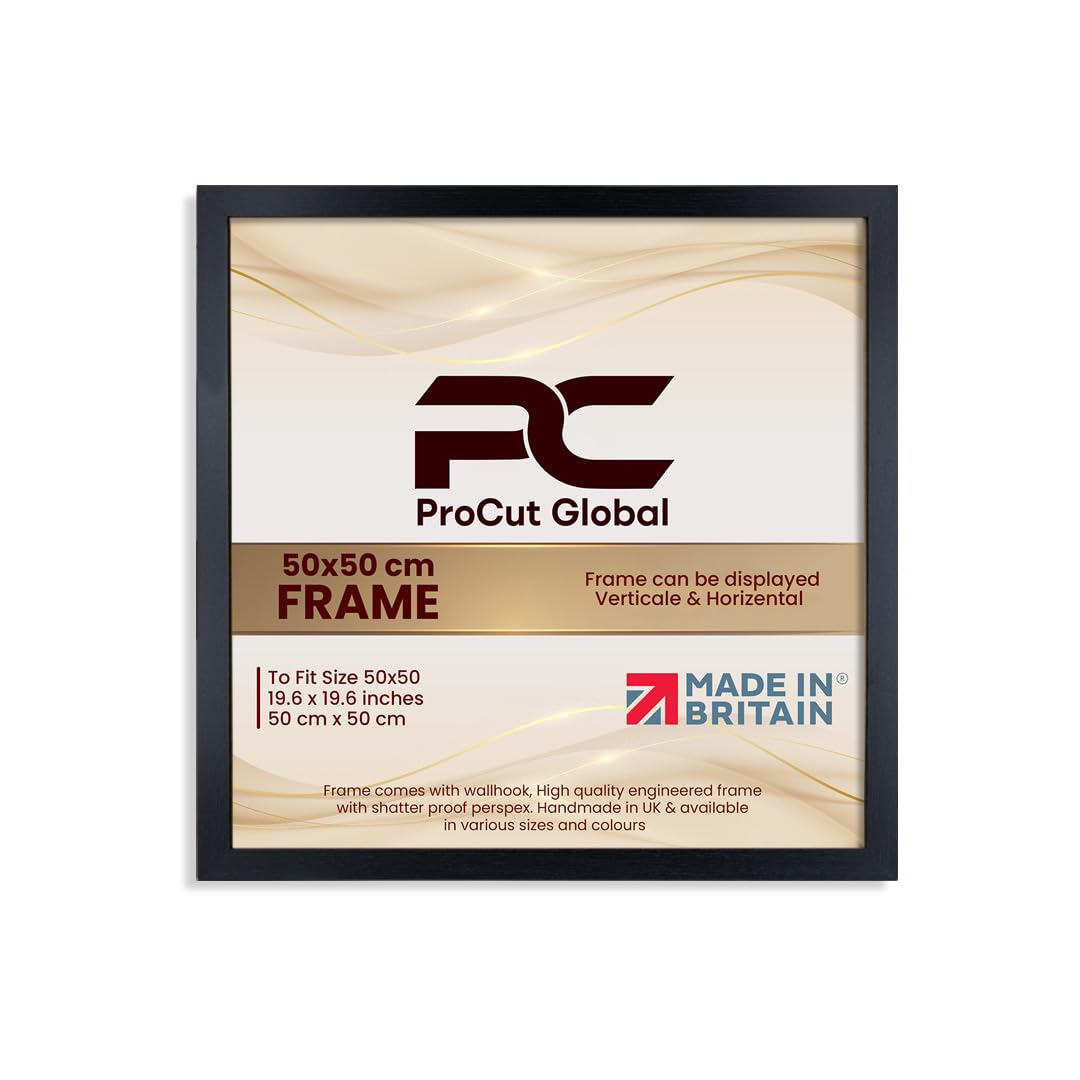 Procut Global 50X50CM Black Picture Frames - Modern Wooden Photo Frame with Shatterproof Perspex for Wall or Tabletop - Perfect for Posters, Certificates, Prints - Sizes & Colors Available