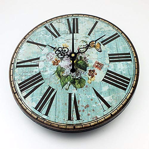 N /A Wall Clock 14 inch Mediterranean Style Bedroom Decor Watch Wall Retro Silent Wall Clock Roman Number Antique Wall Decor Clocks - Image 5