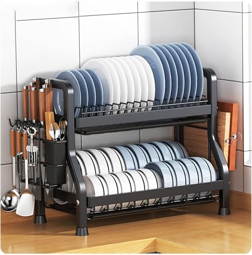 Multifunctional Kitchen Counter Dish Drying Rack with Cutlery Holder Bowl Support and Storage Box - 53x26x41CM Perfect for Home nization and Space-Saving!