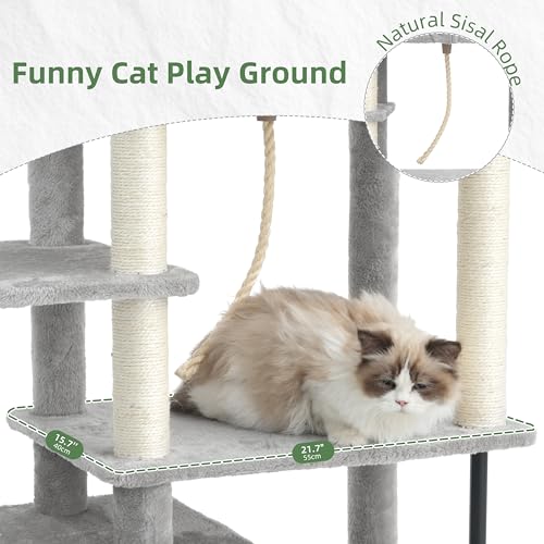 Image of Gitelsnour Cat Tree, Cat Tower with Sturdy Steel Tube, Large Perch GCT024W | 70.5'' Cat Furniture with Scratching Post, Hammock, Basket and Big Platform for Indoor Cats Large Adult, Light Gray