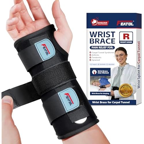 FEATOL Wrist Brace for Carpal Tunnel, Adjustable Night Wrist Support Brace with Splints Right Hand, Large/X-Large, Hand Support for Arthritis, Tendonitis, Sprain, Injuries