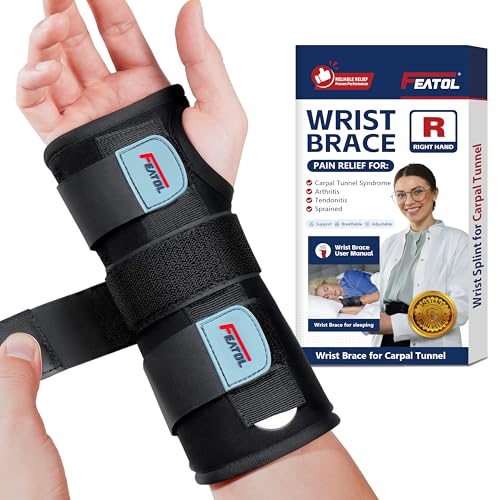 Image of FEATOL Wrist Brace for Carpal Tunnel, Adjustable Night Wrist Support Brace with Splints Right Hand, Large /X-Large, Hand Support for Arthritis, Tendonitis, Sprain, Injuries