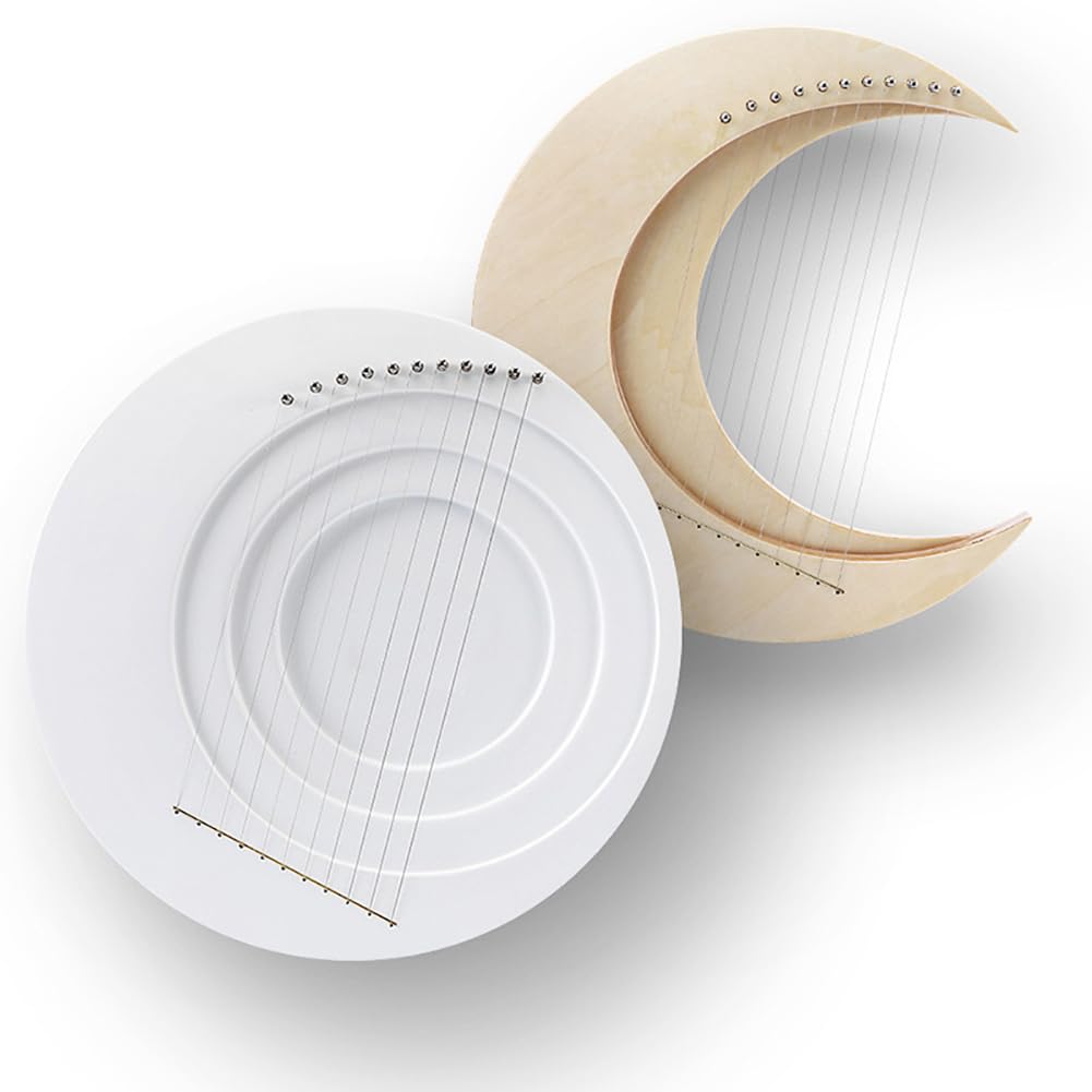 Forma di Luna Lyre Harp, Crescent Moon Shape Arpa in Legno Massiccio, Luna Piena Forma in Legno Strumento Musicale per Principianti, Olmo E Acero Corpo Lyre Harp