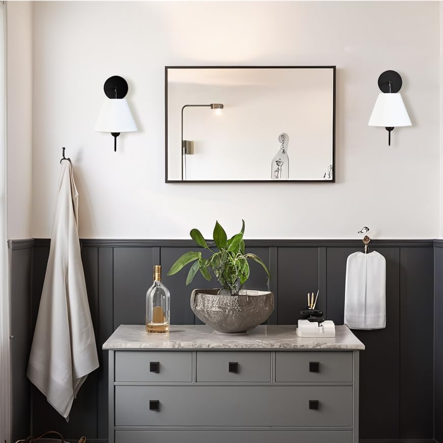 Image of Vintage White Linen Single Wall Sconce, Retro Swoop Wall Lamp with Metal Matte Black Pole, Gooseneck Light Fixture Design for Elegant Home Lighting, Bedroom
