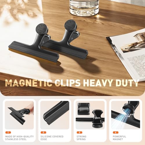 Image of HOUSE AGAIN Large Chip Clips Bag Clips, 6 Pack Strong Magnetic Bag Clip Silicone-Covered Edges No Scratch Airtight Seal, Stainless Steel Heavy Duty Food Clip for Fridge Kitchen Food Storage, Black