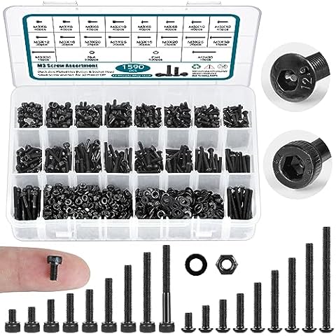 SATANTECH 1590Pcs M3 Screw Assortment Kit,M3 Screw Kit,M3 Button Head Screws and M3 Socket Head Screws,12.9 Grade M3 Internal Hex Screws,Assorted Black M3 Screws & M3 Bolts and Nuts Cover