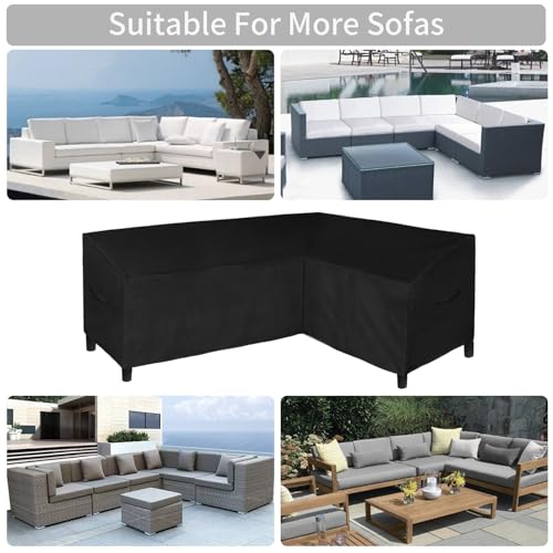 Image of Easy-Going 600D Patio L-Shaped Sectional Sofa Cover, 85 inchX58 inch Waterproof Heavy Duty Outdoor Garden Furniture Cover (Right Facing, Black)