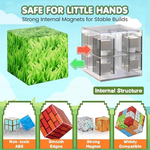Image of Pitinxa 48 Pieces Magnetic Tiles Magnet for Girls Boys Sensory Magnetic Blocks Building Toys for Kids Preschool Learning Montessori Toy for 3 Year Old Toddler Age 3+