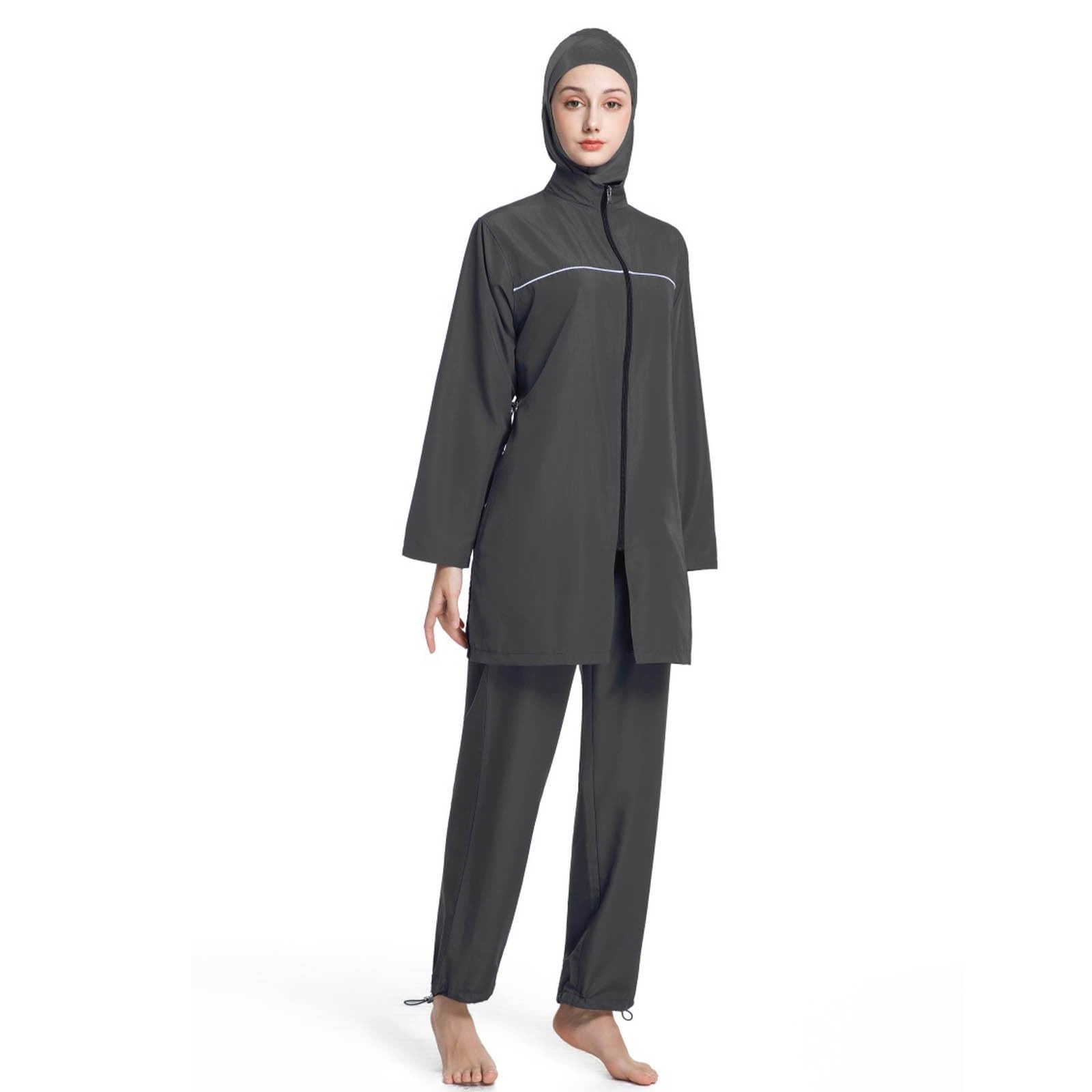 Traje de Baño Tankini de Manga Larga con y Gorro para Mujer en Vacaciones Actividades Exteriores