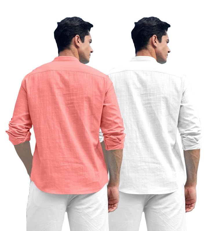 Image of ROYALSCOUT Combo of Men's Solid Cotton Blend Full Sleeve Straight Kurta Shirt (Pack of 2)