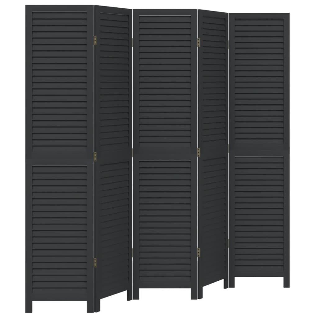 vidaXL Room Divider, Privacy Screen for Indoor Home Bedroom Living Room, Screen Privacy Panel with 5 Panels, Black Solid Wood Paulownia