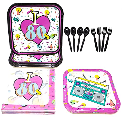 80s Party Supplies Packs (100 Pieces for 16 Guests) - 80s Theme Party Decorations, 80s Party Decorations, 80s Birthday Party Supplies, 1980s Party, Birthday Decorations for Adults, Blue Orchards