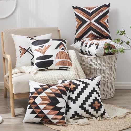 Housse de coussin aztèque pour rénover un canapé usé lot de 6 marron