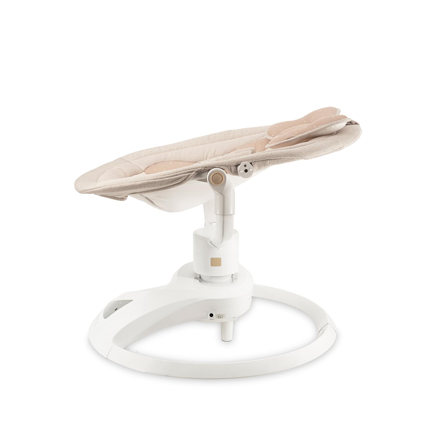 Balancelle MoMi Pearl 9 kg, siège 360°, LED, Bluetooth, télécommande, piles ou secteur, câble USB, harnais 5 points, arche avec jouets