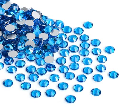 Image of Glue Fix Crystal Flatback Rhinestones Glass Diamantes Gems for Crafting Nail Art Crafts Decorations Clothes Shoes 8.4mm (ss40 144pcs, Capri Blue)
