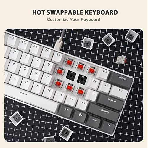 Ilovbee I61 Mechanical Keyboard 60 Percent, Wired Hot Swappable Compact Rgb Gaming Keyboard, 61 Keys Mini Keyboard With Red Switch For Pc/Mac Gamer, Software Supported, Grey-White #TOP2