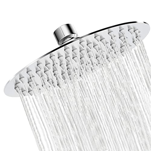 Tete de Douche Inox, NEWRAIN Douche Economie d'Eau, Pommeau de Douche Ronde 20CM, Tete de Douche Pluie Universelle Filetage 1/2 Pouce, Rotatif 360°, Inclinable 30°