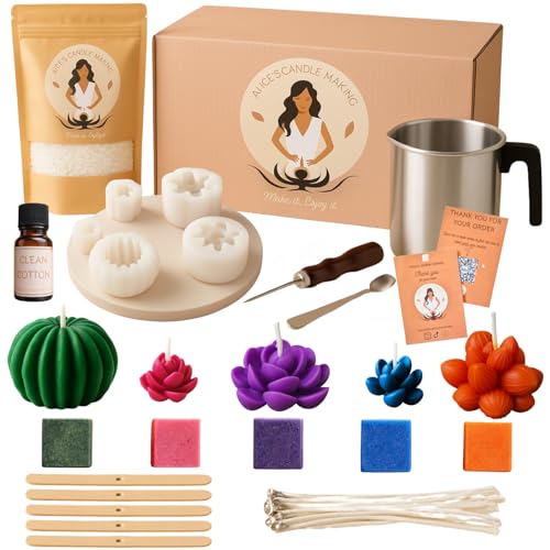 Alice's candle making, Kit de fabrication de bougies complet pour la creation de bougie :Kit bougie a faire soi meme adulte. Moule pour bougies, cire de soja,...
