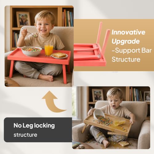 Image of Bamboo Bed Table Tray with Support Bar and Foldable Legs, Breakfast Food Trays Table for Bed Sofa Eating and Laptops, TV Lap Tray Table on Couch (Applied for Invention Patent)