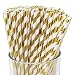 Just Artifacts - Decorative Paper Straws 100pcs - Striped Pattern - Metallic Gold - Decorative Paper Straws for Birthday Parties, Weddings, Baby Showers, and Life Celebrations! …