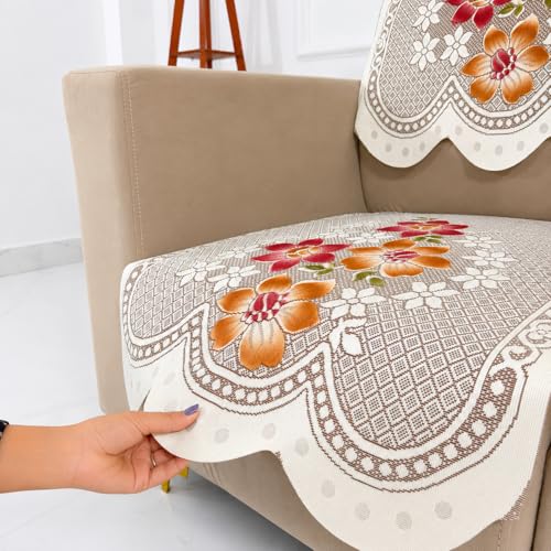 Image of Homerz Premium 'Surya Series' Sofa Cover | Stylish Sofa Protector | Net Fabric | Anti-Stain & Washable Slip Cover Exact Size Antislip (Exclusive Rust, 1 Seater, Seat Cover with Backrest)