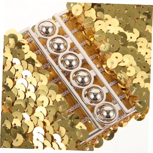 BESPORTBLE Sleek Stretch Waist Belt for Women Glitter Sequin Design Fit for Jeans and Dresses Stylish Gold Elastic Waistband for Party and Casual Wear4