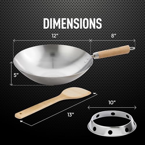Helen's Asian Kitchen Round Bottom Wok Set, Carbon Steel and Bamboo, 12-Inches, 4-Piece Set - Thumbnail 5