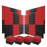 pannello fonoassorbente 24Pcs Acoustic Foam Panels Studio Soundproof Sponge 12" X12"X2" Noise Absorption Treatment Pad Ceiling Wall Sticker(Black Red)