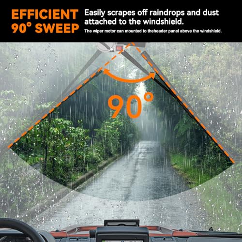 Image of UTV Windshield Wiper Kit - 12V 30W Electric Wiper Motor with 16 inch Blade & 13.8 inch Arm, Compatible with Polaris Ranger RZR 570 /900 /1000, Compatible with Can-Am Defender, Maverick X3