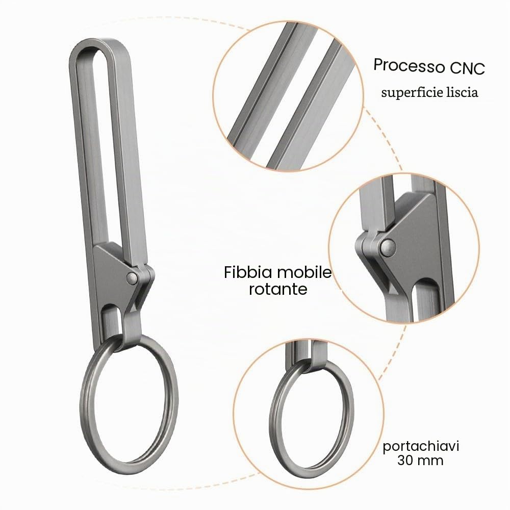MiOYOOW Portachiavi a moschettone in titanio clip resistente chiusura rapida portachiavi clip con anello portachiavi per uomo cintura pantaloni