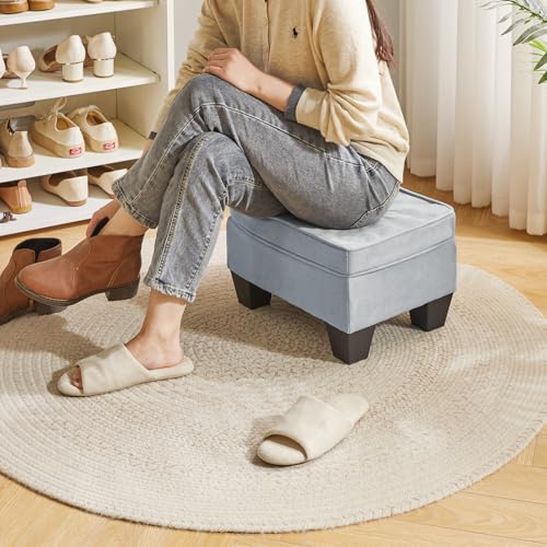 Modern Small 10 Inch Foot Stool Ottoman with Padded Seat and Plastic Legs for Living Room, Bedroom, Entryway Couch - Gray