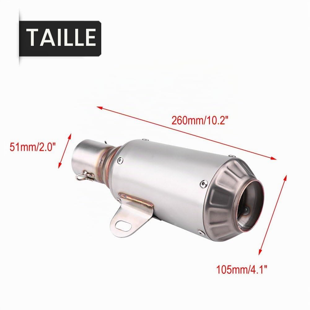 Tuyau d'échappement de moto, tuyau d'échappement universel de tuyau d'échappement embout de tuyau de queue en acier inoxydable pour la plupart des motos avec des modèles de 51mm de diamètre(Titane)