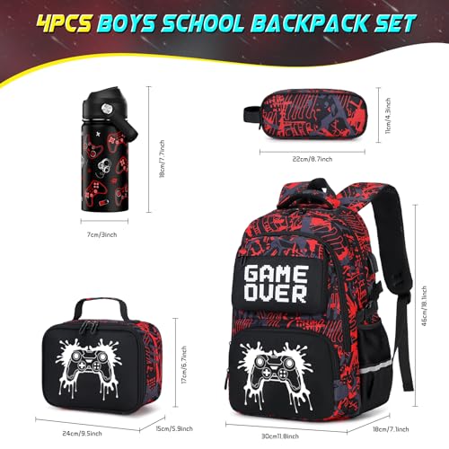 Boys Backpack - Includes 14oz Insulated Water Bottle, Boys School Backpack Set with Lunch Bag & Pencil Case Teens for School2