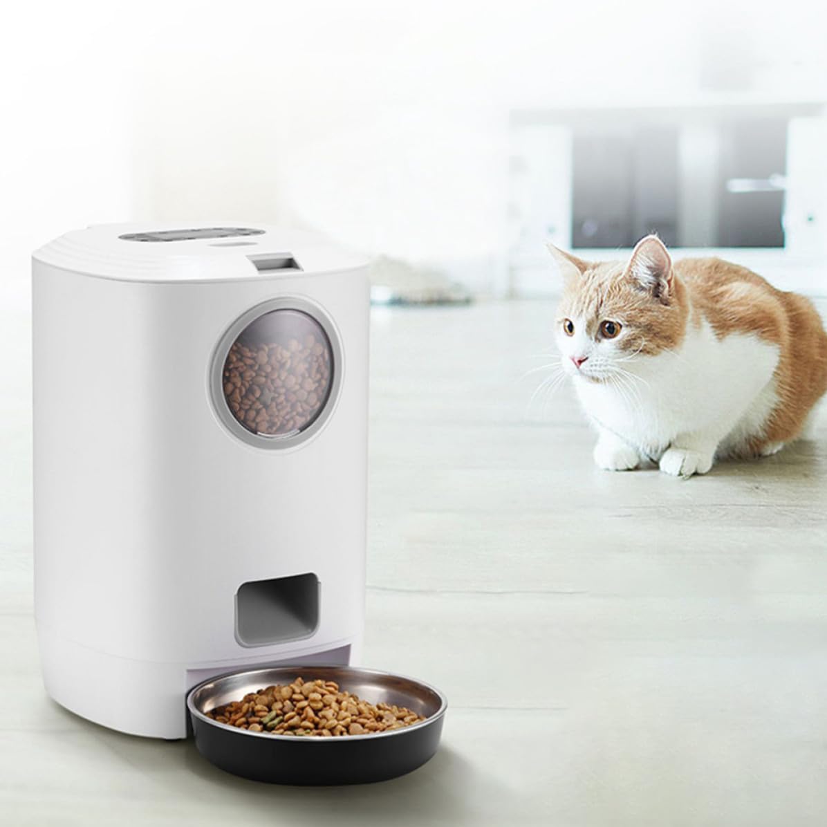 Comedero Automático para Mascotas Contenedor de Alimentación para Mascotas 4.5l Blanco Carga USB Desmontable Abs Acero Inoxidable y PC para Gatos y Conejos