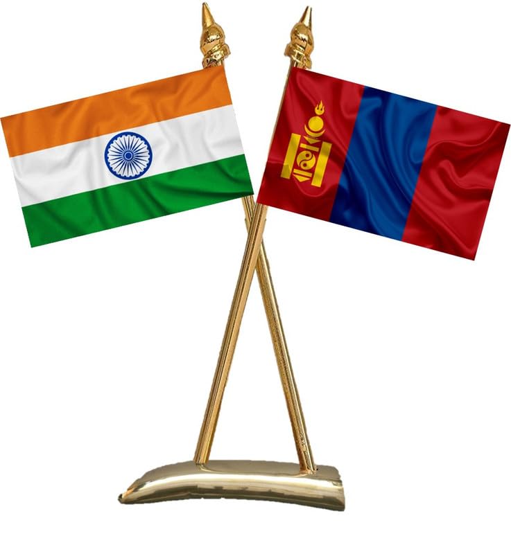 MONGOLIA & INDIA Miniature Flags - Shining & Bright Cotton Cloth with Criss-Cross Classy Brass Base Table Stand-image-48