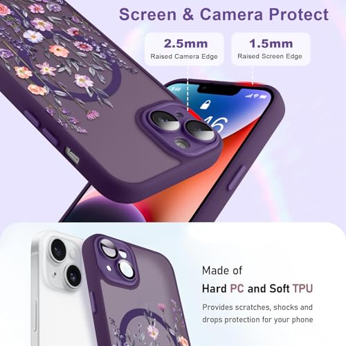 Coque antichoc fine pour iPhone 14 Plus MagSafe violette fleurie - 5