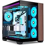M9 PC Case -Genuine Walnut Wood, Pre-Installed 7 PWM ARGB Fan, ATX Mid-Tower Gaming PC Case, 270° Panoramic Glass, Type-C, Black, FOIFKIN (Black, 7*Fans)