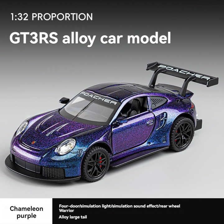 Image of Exclusive Alloy Metal Pull Back Die-Cast Car Diecast Metal Pullback Toy Car with Openable 6 Doors,Light Music Boys Gifts Toys (1:32 Porsche 911 GT3 RS-Purple)