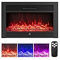 Tangkula 33 Inches Electric Fireplace Insert, 750W/1500W Recessed Fireplace Heater with Remote Control, 8H Timer, Overheat Protection, Adjustable Flame Colors and Brightness (33 inches)