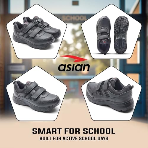 Image of ASIAN Expo-31 Hook n Loop School Shoes for Kids | Comfortable School Shoes for Boys & Girls with Easy Hook n Loop Closure, Soft Cushioning, Durable Upper & Steady Grip Sole