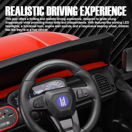 Image of Little Rides Battery Operated Jeep for Kids, Ride on Toy Car with RGB Windshield Light & Music | Electric Jeep 12v Battery Car | Baby Big Car for Kids to Drive 2 to 8 Years Boys Girls (Red)