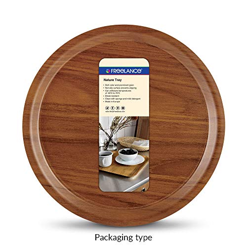Image of Freelance Nature Kraft Serving Tray Walnut, 33 cm, Round-Nonslip Surface, Break-Resistant, Decorative Anti Skid Kitchen & Dining /CoffeeTable Trays for Breakfast /Food /TeaBrown-Made in Europe