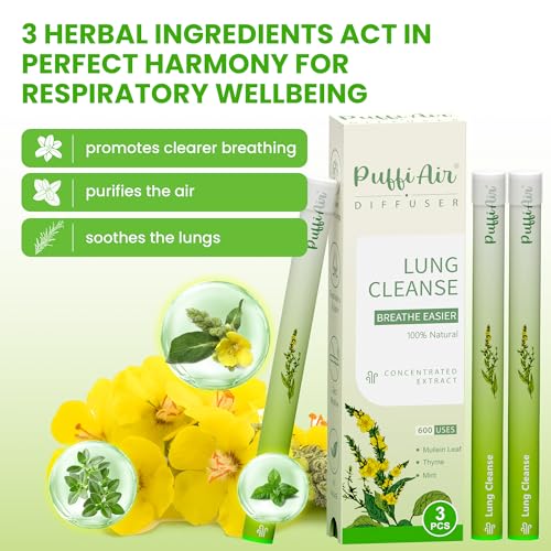 Image of Herbal Diffuser Pen, Detox Diffuser with Mullein, Thyme & Mint for Better Breathing, All Natural Swap - Up to 600 Uses (Varies by Usage), 3 Diffusers, 1 Pack
