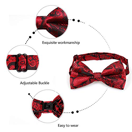 Alizeal Mens Paisley Bow Tie, Pocket Square, Cufflinks Set (Wine Red) #TOP1