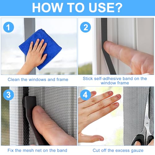 STFYUG 6 Stück Fliegengitter Fenster, Insektenschutz Fenster, Moskitonetz Fenster, Fliegennetz Fenster, Mückenschutz Fenster mit Klettband Selbstklebend, Moskitonetze für Fenster und Türen